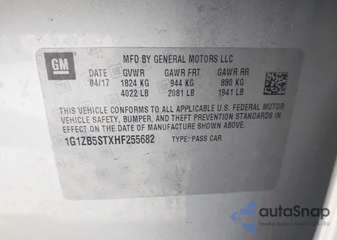 2017 Chevrolet Malibu Ls from USA, damaged, VIN 1G1ZB5STXHF255682